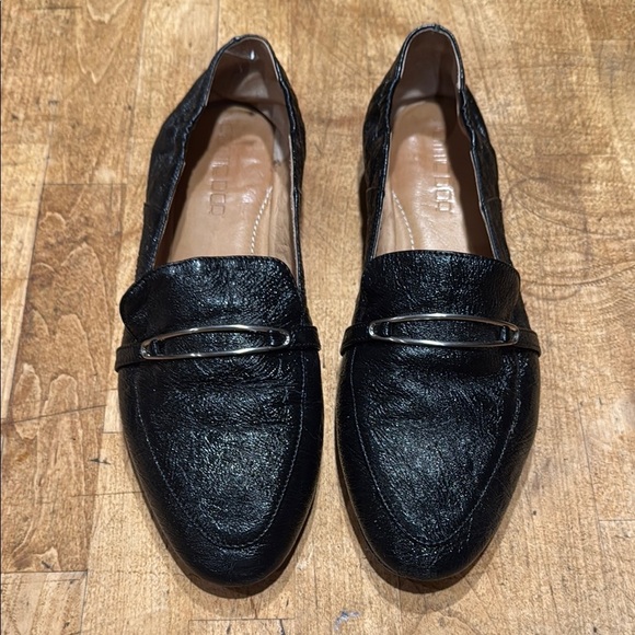 Black Leather Penny Loafers with Flat Sole - Picture 1 of 4
